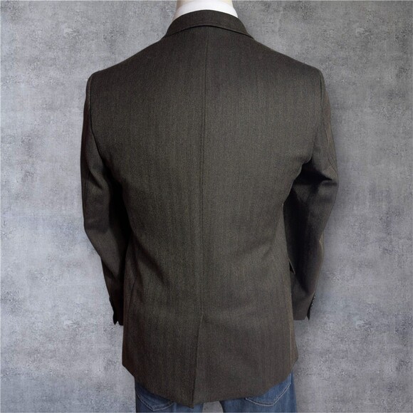 DKNY Mens Blazer Sport Coat Two Button Jacket 40R WOOL  Brown Herringbone Suits - Picture 4 of 16
